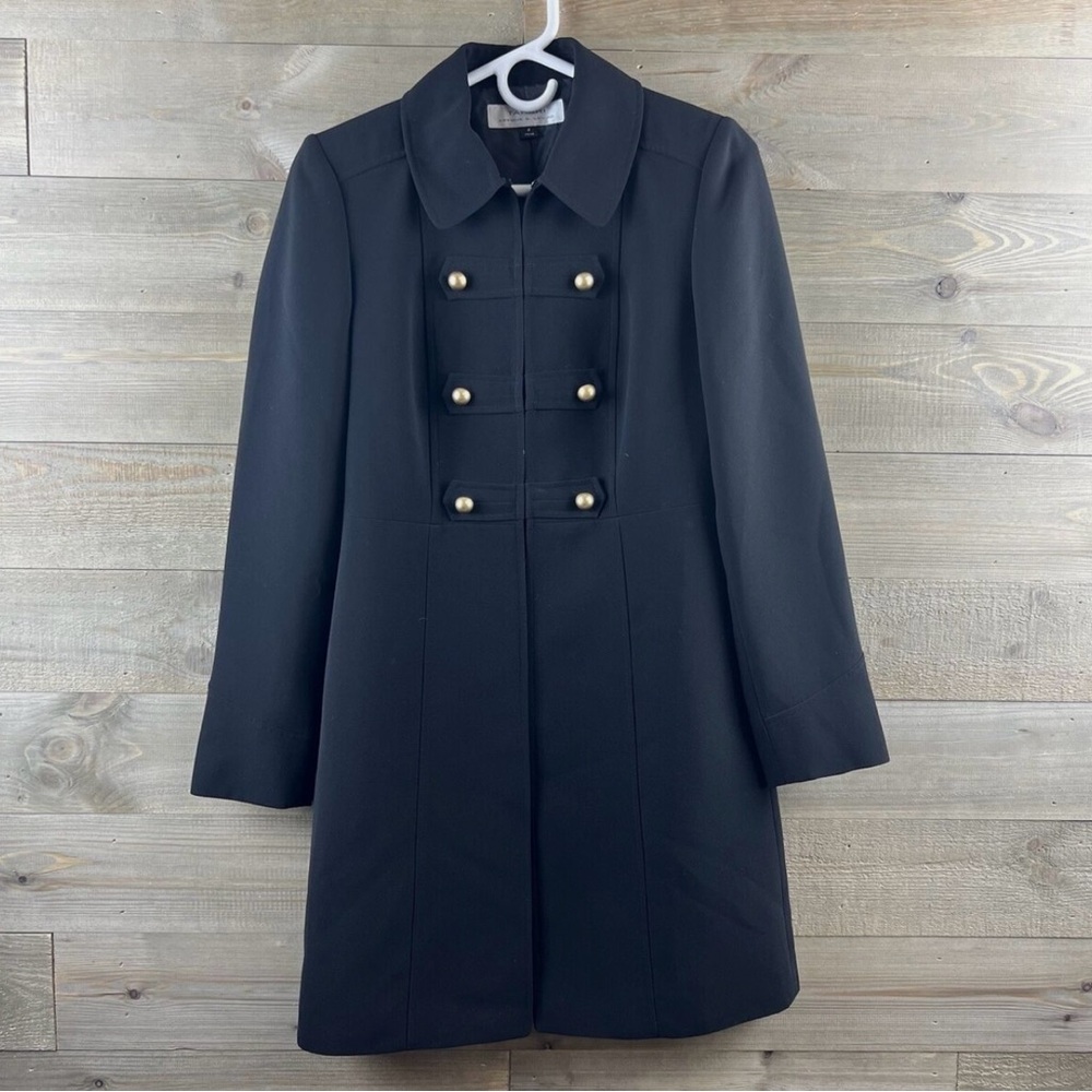 TAHARI ARTHUR LEVINE Coat Womens 8 Mid-Length Old Money Military Style Navy Blue